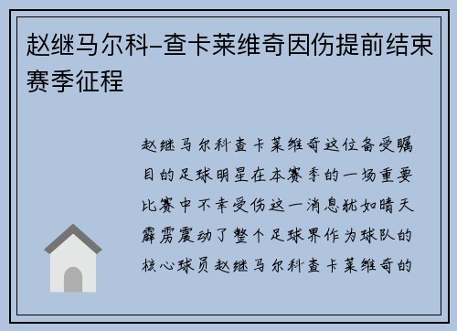 赵继马尔科-查卡莱维奇因伤提前结束赛季征程