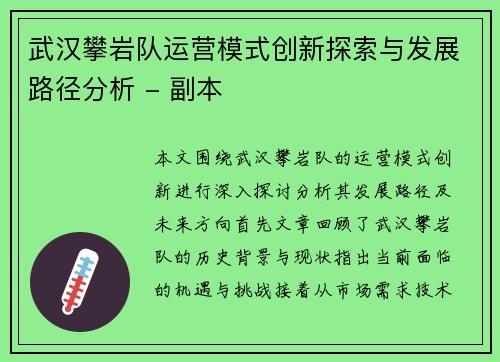 武汉攀岩队运营模式创新探索与发展路径分析 - 副本