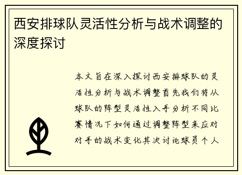 西安排球队灵活性分析与战术调整的深度探讨